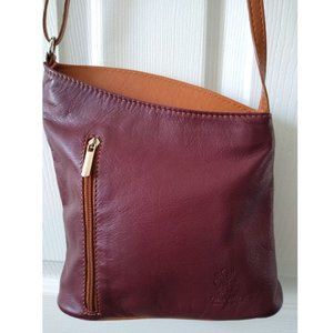 Vera Pelle Leather Crossbody Purse Bag, Red Brown, Made in Italy